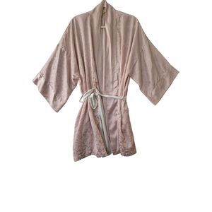 VTG Victoria Secret Gold Label Kimono Robe Short Baby Pink Silky One Size